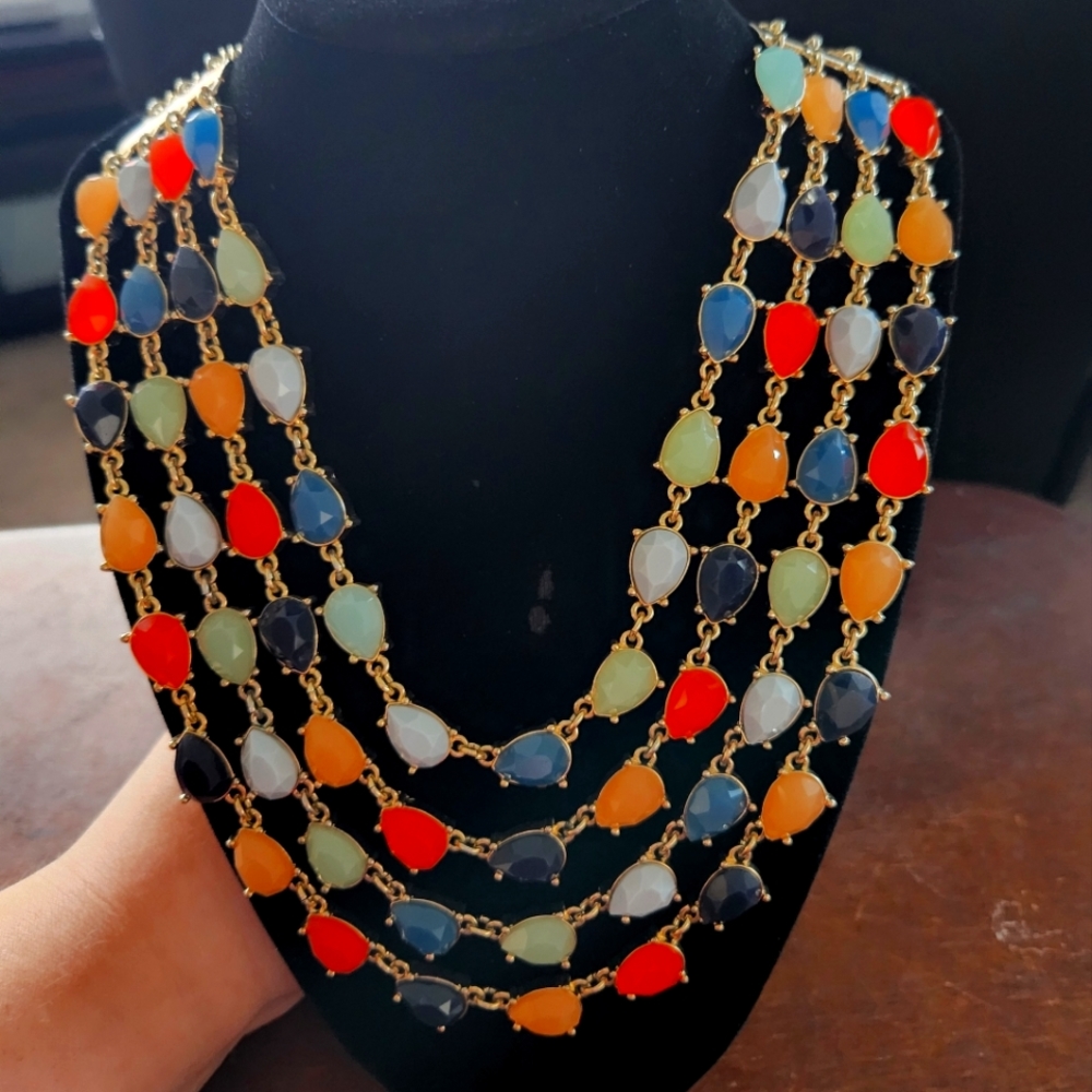 Talbots colorful 4 layered gold chain necklace.